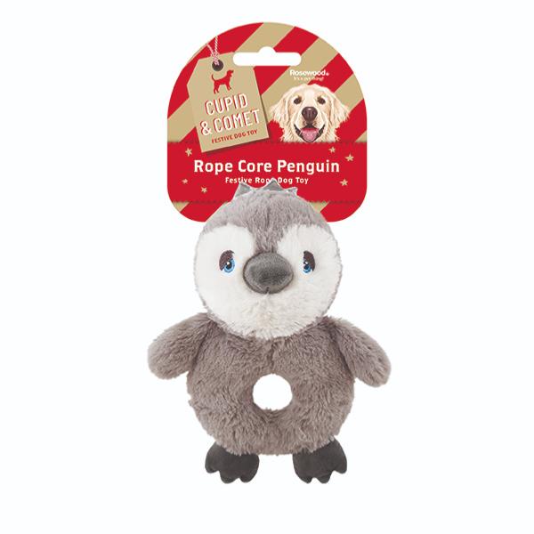 Cupid & Comet | Christmas Plush Dog Toy | Rope Core Penguin
