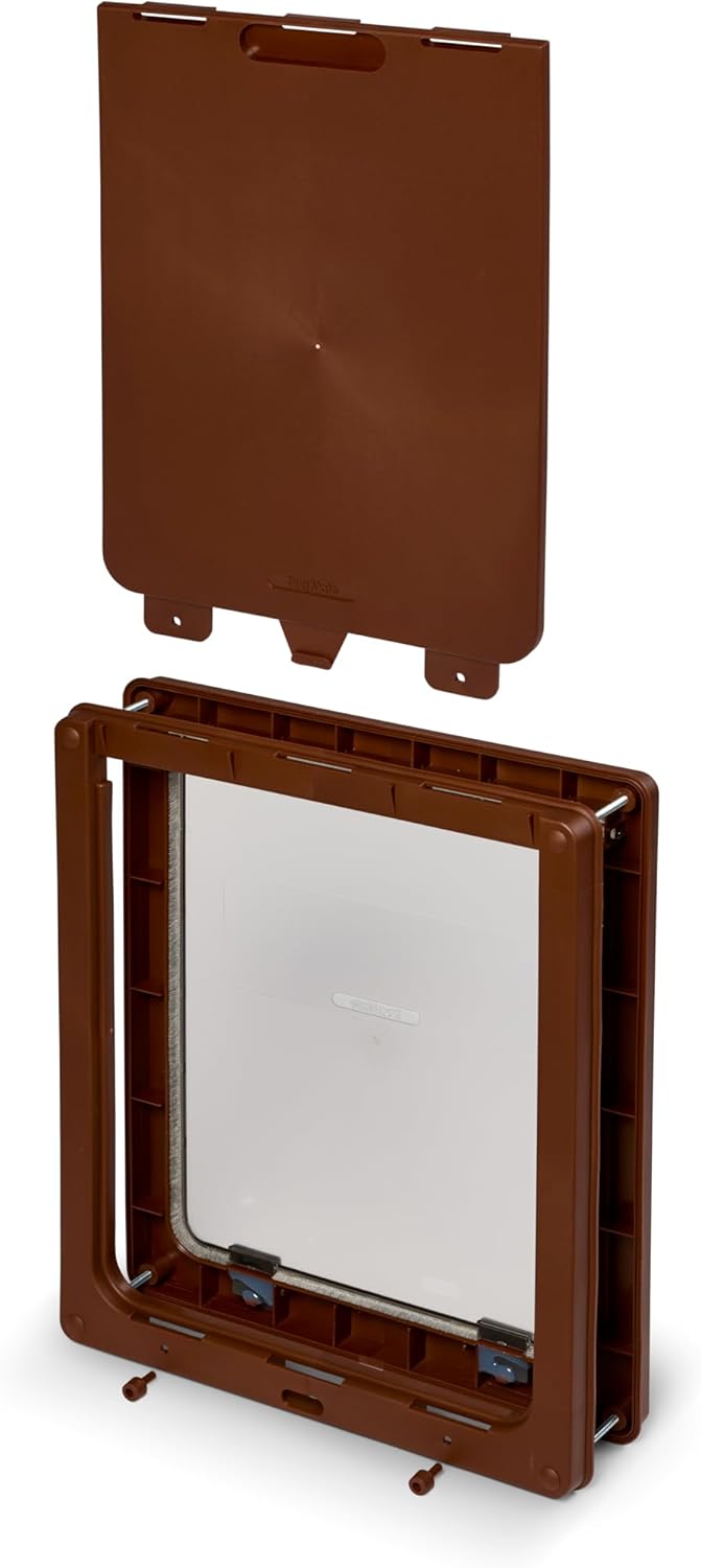 Brown pet door frame on a white background