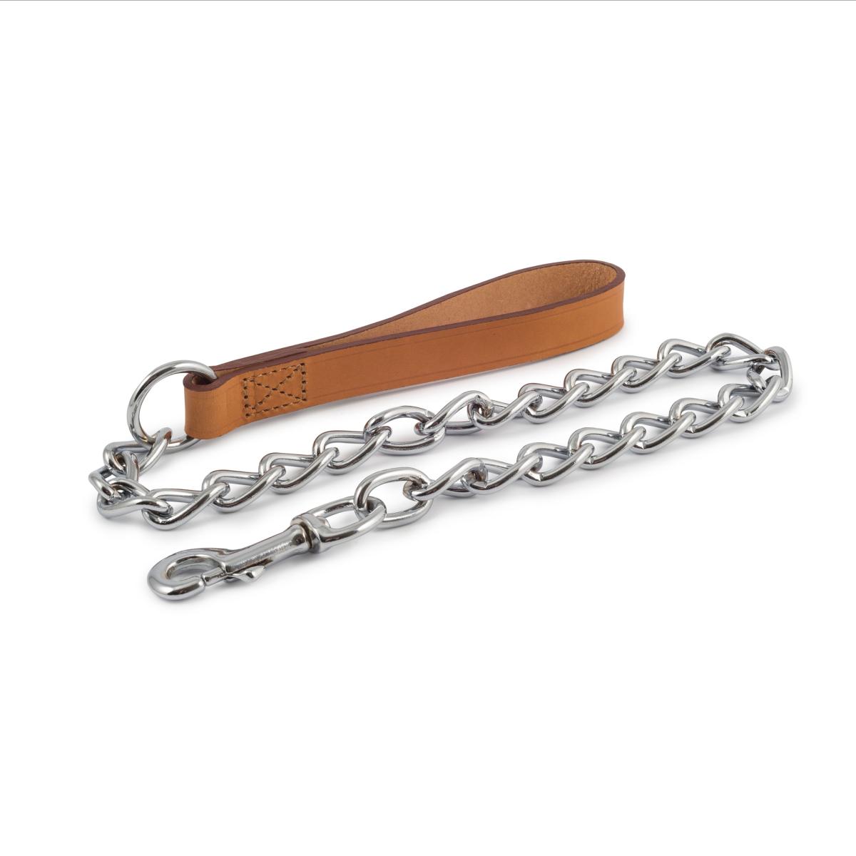 Ancol Leather Handle Chain Dog Lead - Heavy