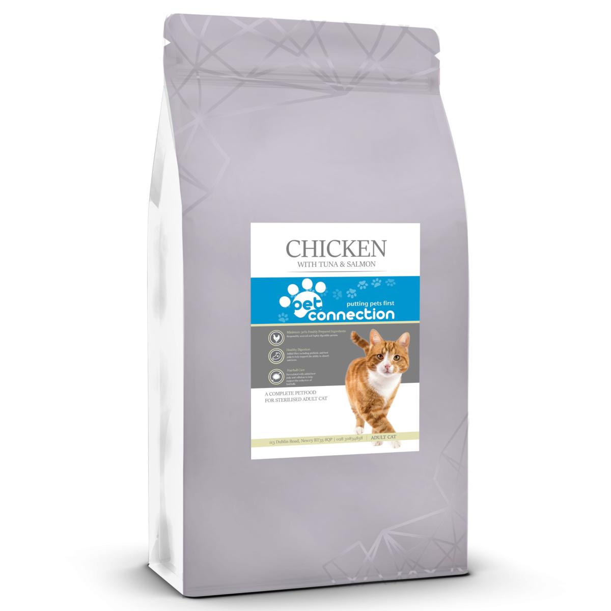 Pet Connection | Connoisseur 70% Meat | Cat Dry Food | Adult Sterilised | Chicken with Tuna & Salmon