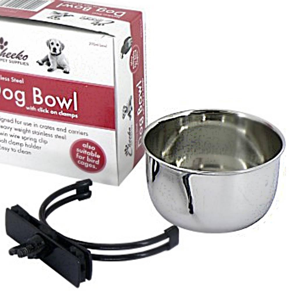 Cheeko | Stainless Steel Dog Bowl with Crate Clamp Holder - 290ml