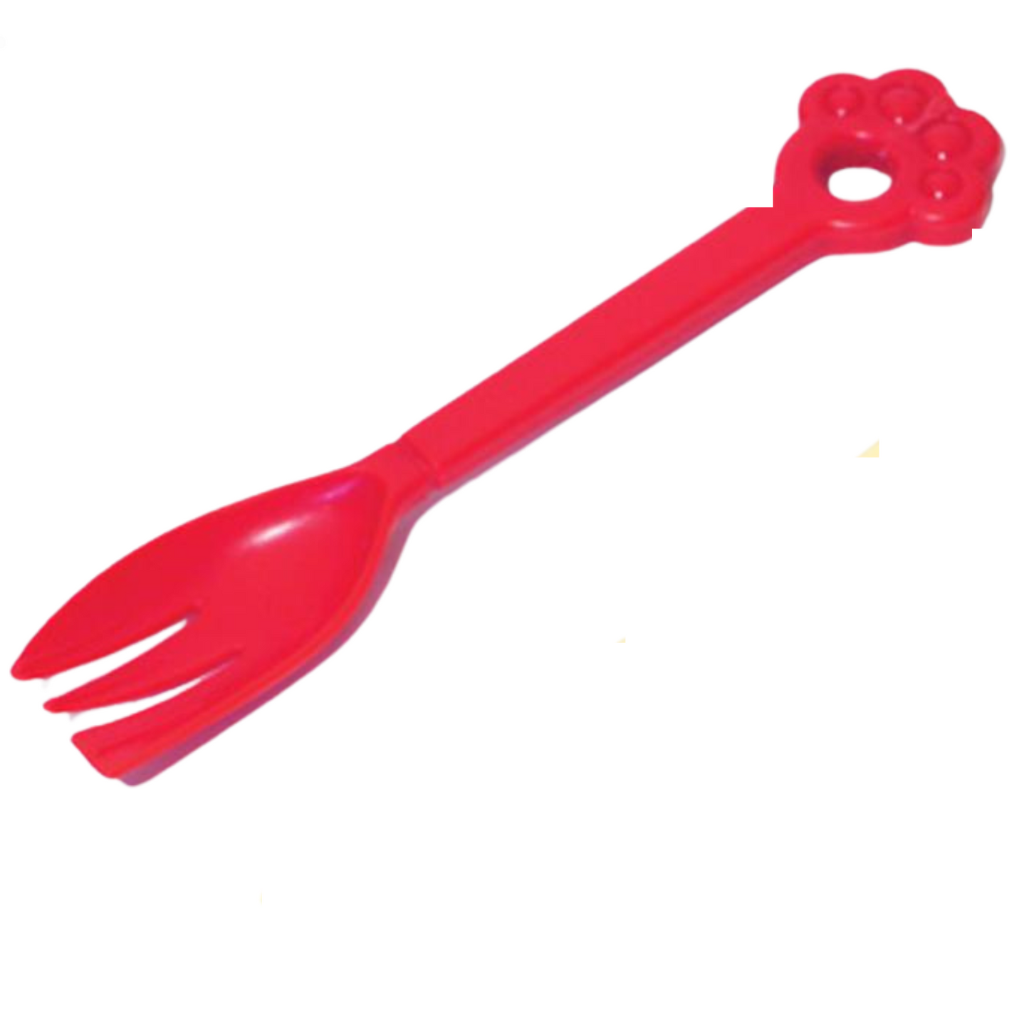 Red plastic fork and spoon set on a white background