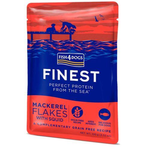 Fish4Dogs Finest Mackerel Flake & Squid Dog Food Pouch