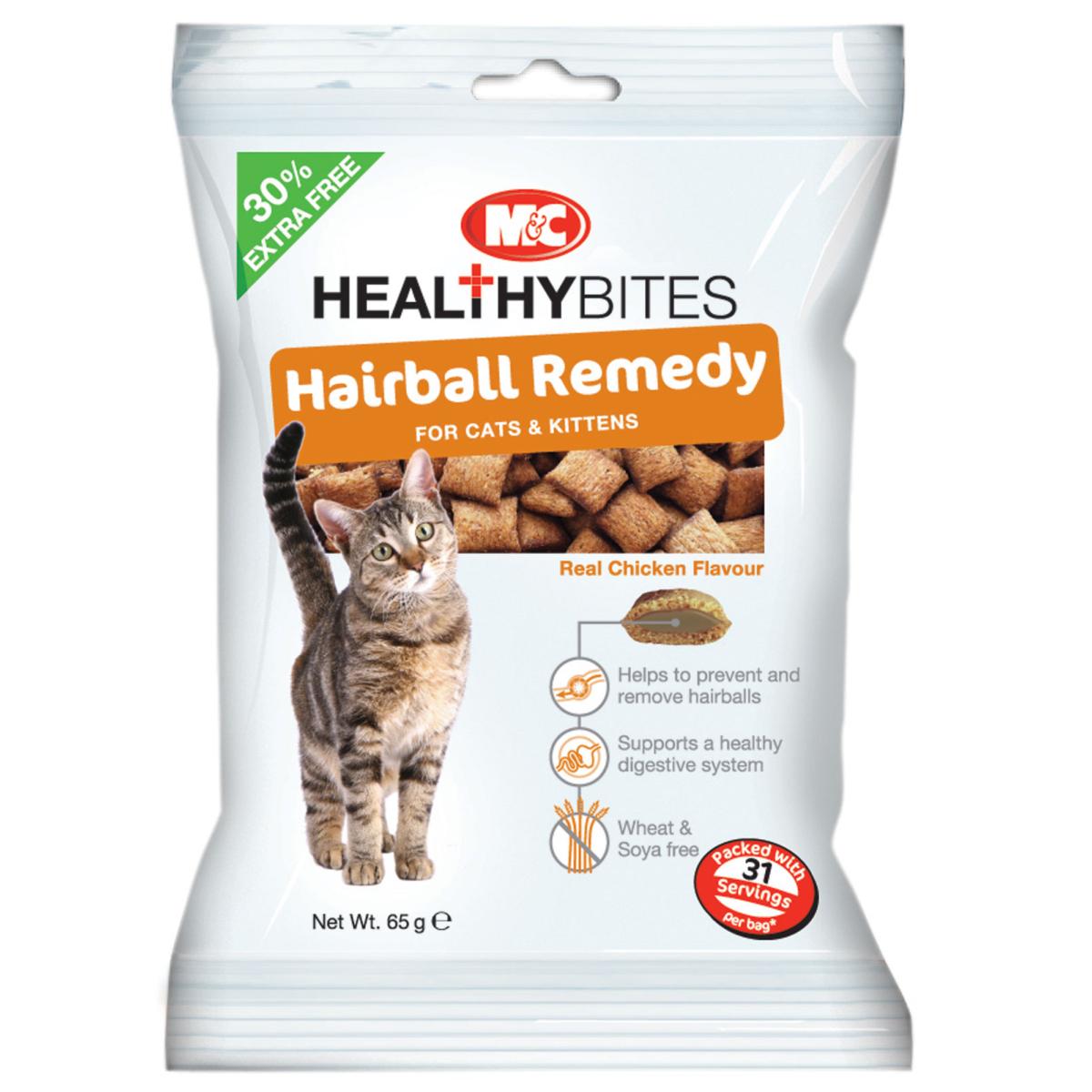 M&C Healthy Bites Hairball Remedy Treats for Cats Kittens 65g
