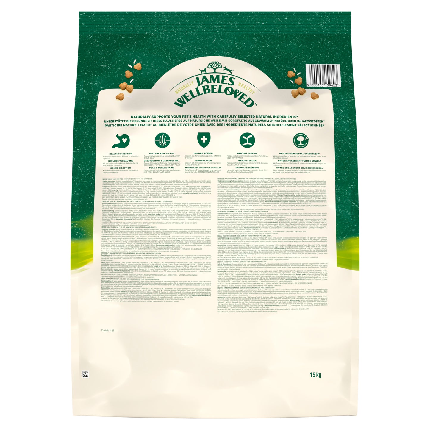 James Wellbeloved pet food packaging with a green and white design