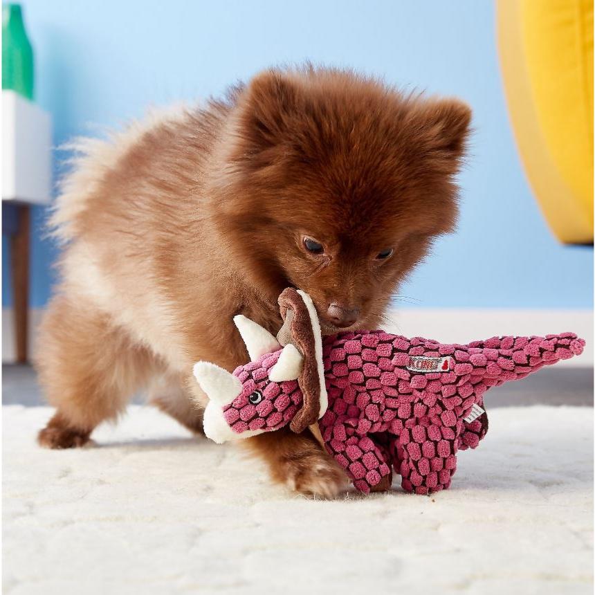 KONG Dynos Plush Pink Triceratops Dog Toy
