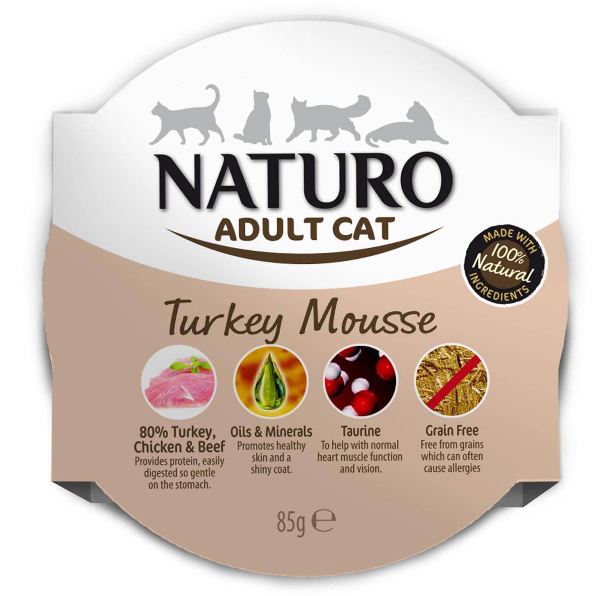 Naturo | Grain Free Wet Cat Food | Turkey Mousse Foil Tray - 85g