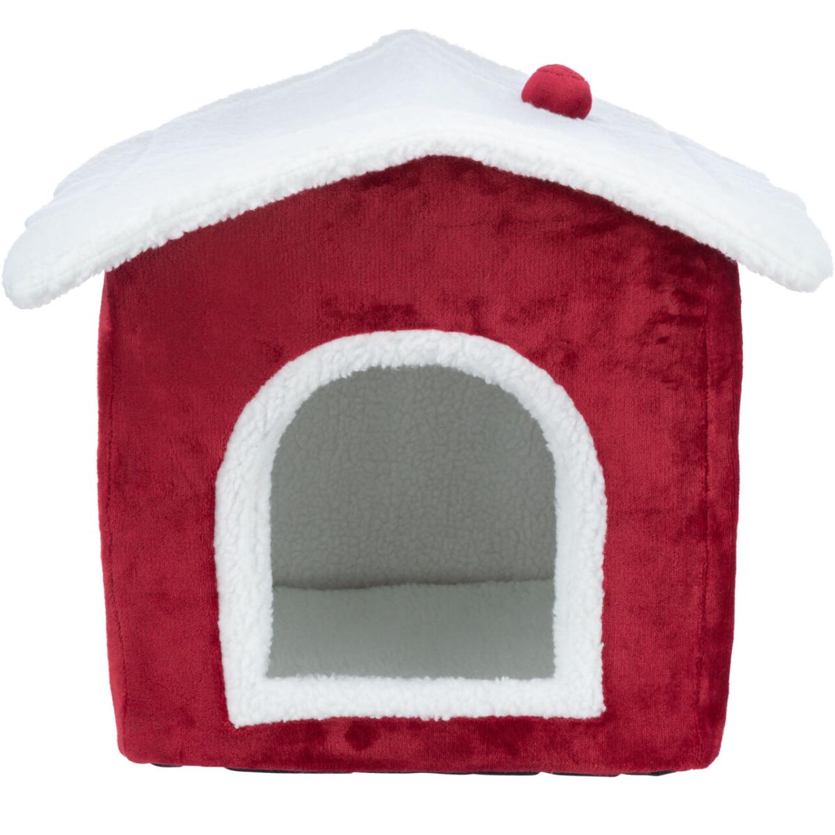 Trixie | Festive Pet Bed | Christmas Red & White Nevio Plush Cave