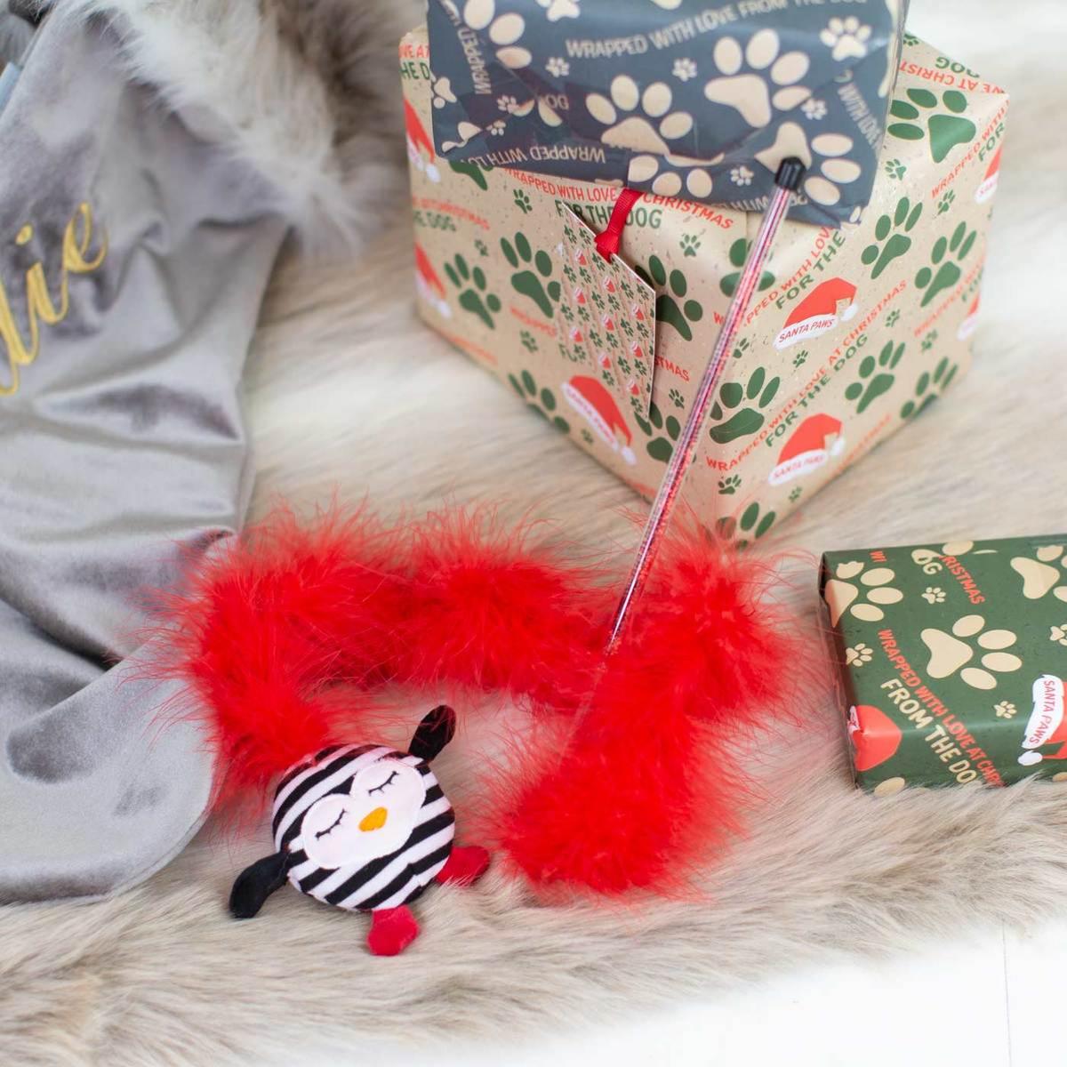 Cupid & Comet | Striped Penguin Feather Teaser | Christmas Cat Toy