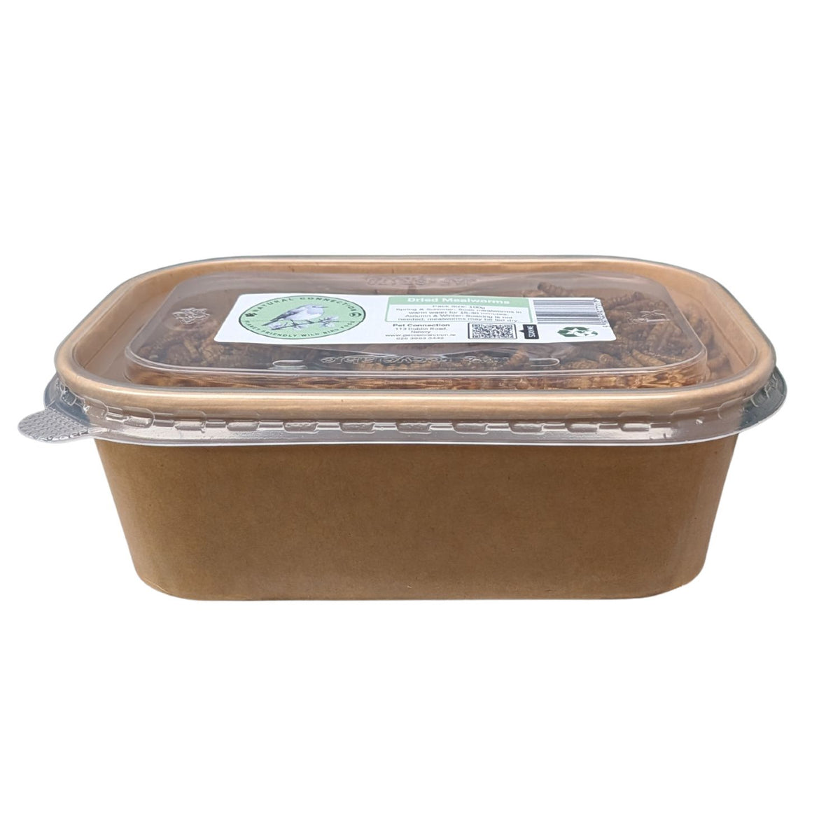 Kraft paper food container with clear lid on a white background