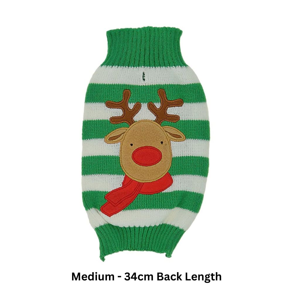 Pawsley & HoHoHo | Knitted Stripey Rudolph | Dog Christmas Jumper