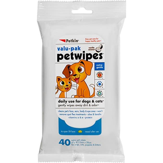 Petkin Eco Friendly Pet wipes - Vanilla & Coconut Valu-Pak - 40