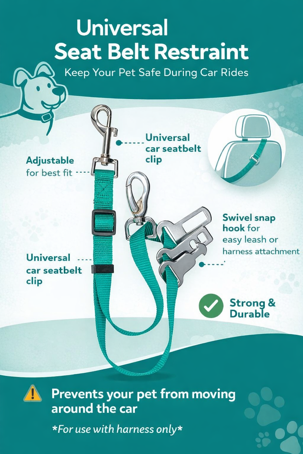 Sotnos | Dog Car Travel | Universal Seat Belt Restraint