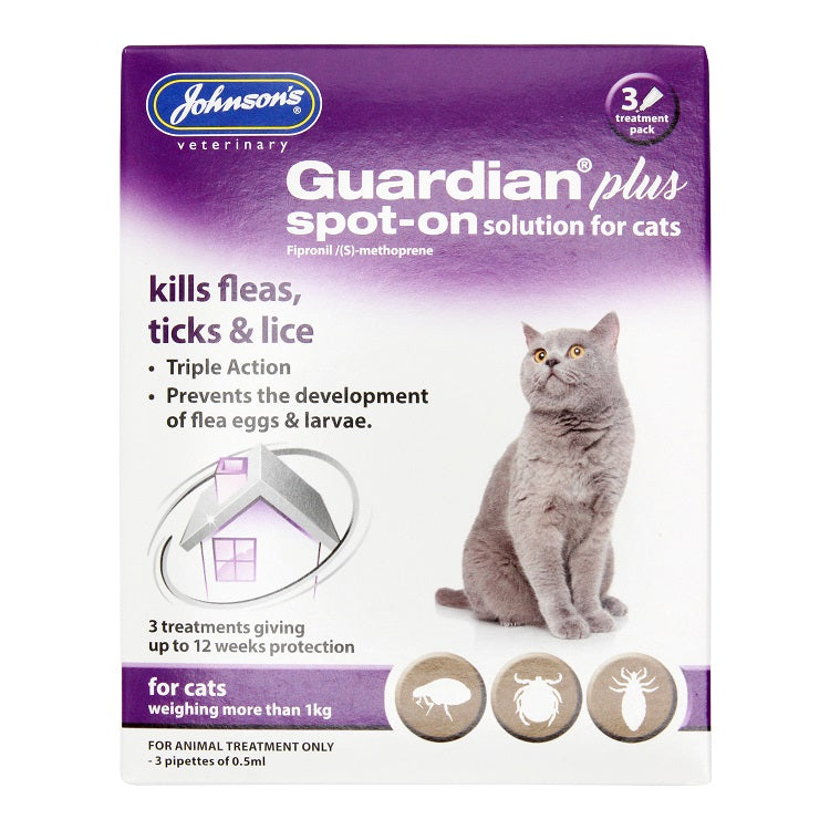 Johnson's Guardian Plus Spot-On | Flea, Tick & Lice Treatment for Cats Over 1kg | 8-Week Protection