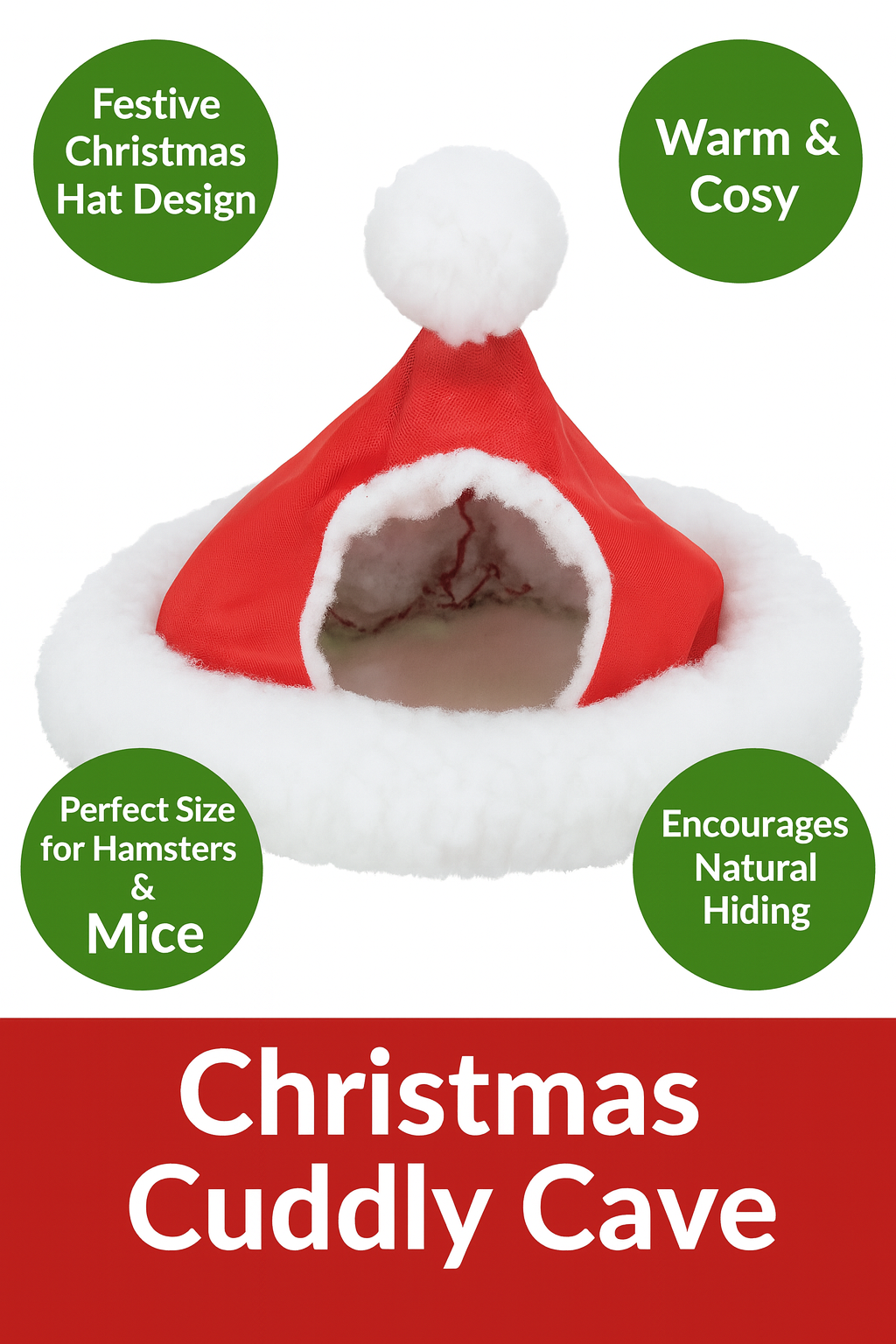 Trixie | Christmas Small Pet Hide | Santa Hat Cuddly Cave