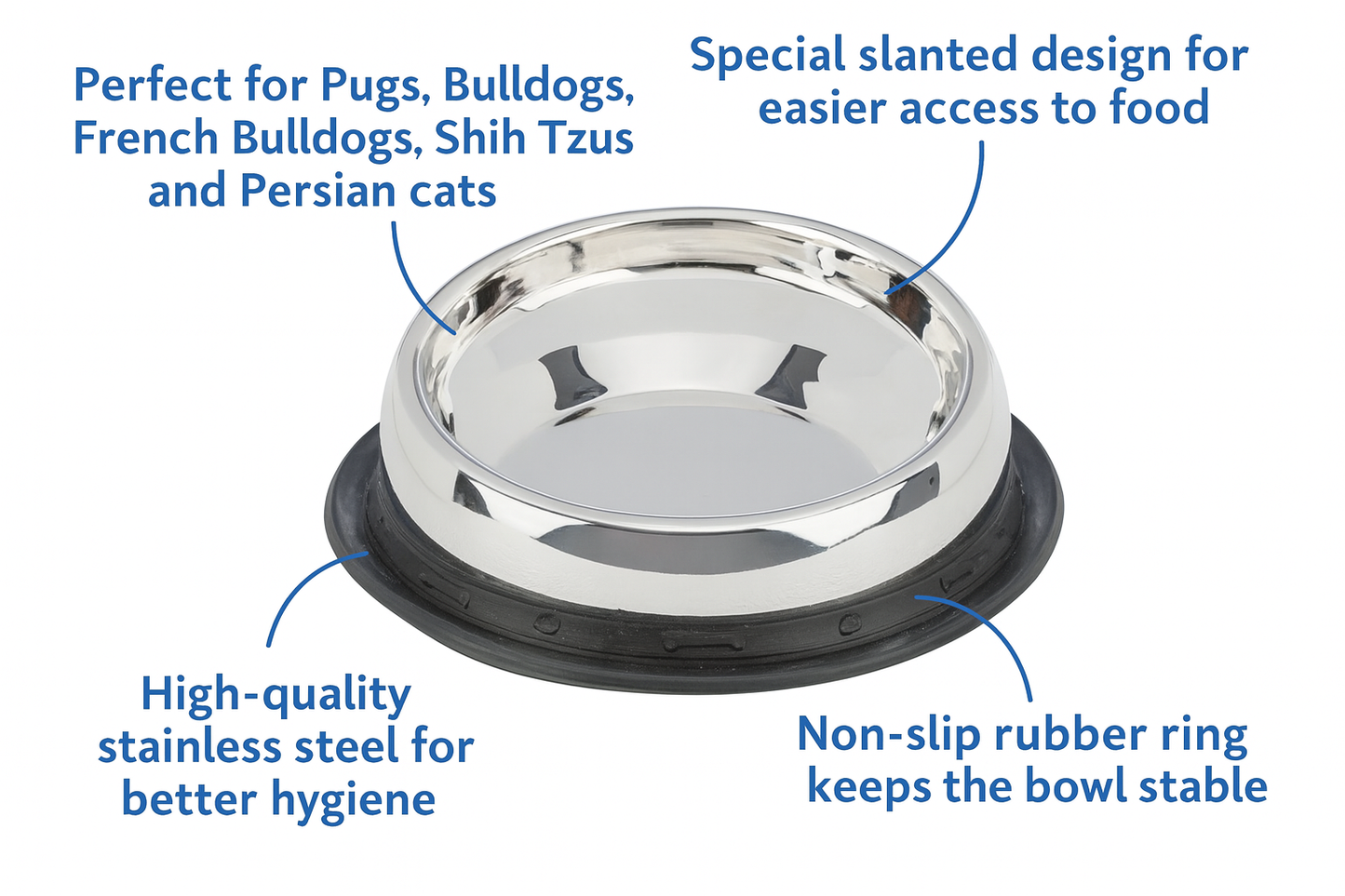 Trixie | Stainless Steel Bowl for Short-Nosed Dogs | 0.71L | 27cm | Non-Slip