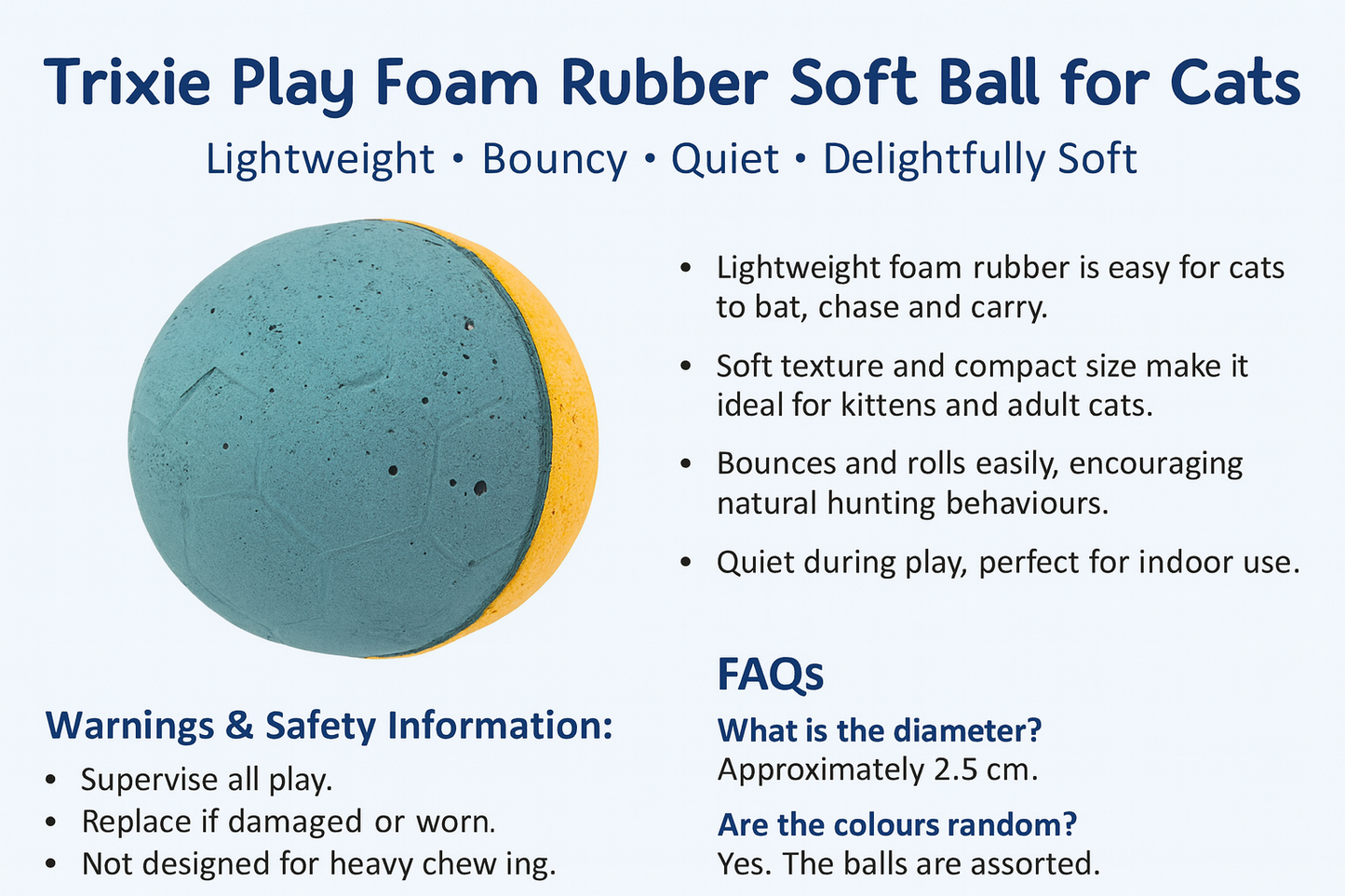 Trixie | Play Foam Rubber Soft Ball for Cats | Lightweight Bouncy Cat Toy