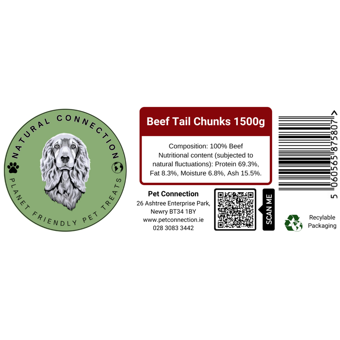 Beef Tail Chunks | Chewy Air-Dried High Collagen Dog Treats by Natural Connection