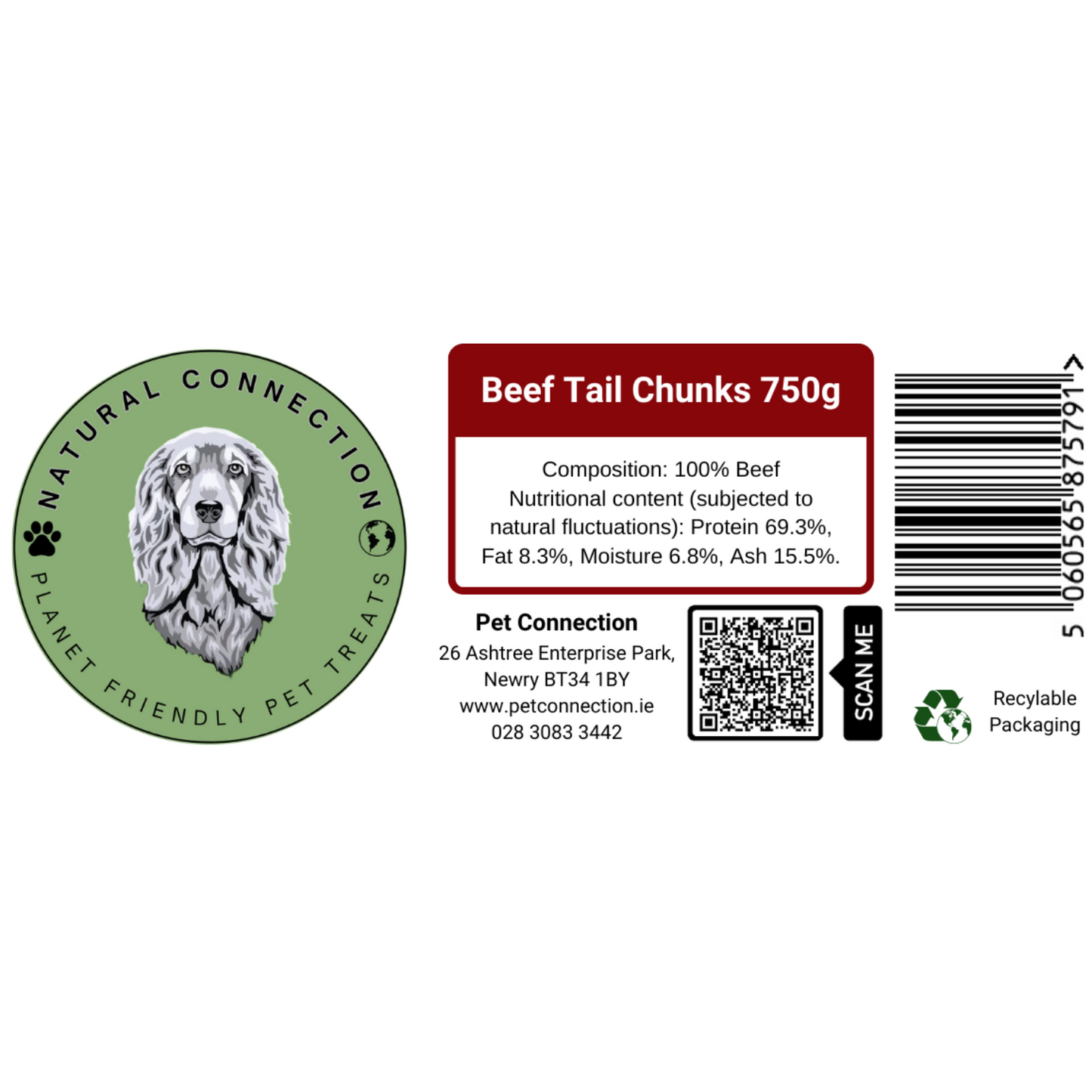 Beef Tail Chunks | Chewy Air-Dried High Collagen Dog Treats by Natural Connection