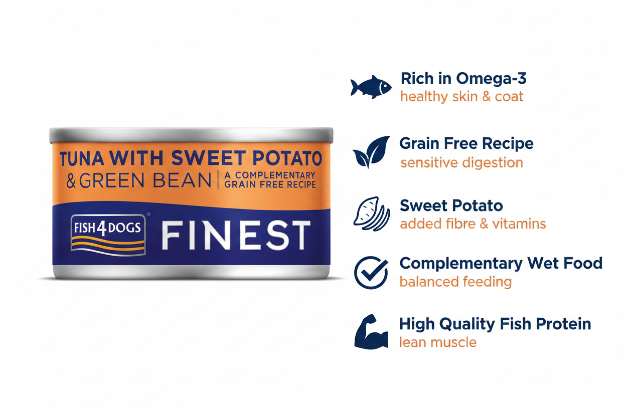 Fish4Dogs Finest Tuna with Sweet Potato & Green Bean Wet Dog Food Tin - 85g