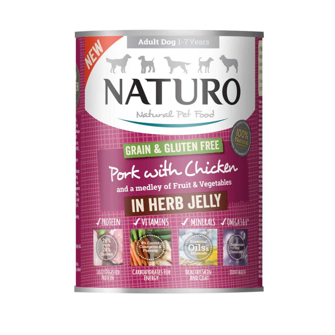 Naturo | Grain Free Wet Dog Food | Pork & Chicken in a Herb Jelly - 390g