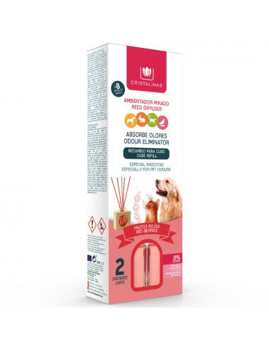 Cristalinas | Pet Odour Eliminating Wooden Cube Reed Diffuser Refill - Red Berries Scent 2 x 30ml