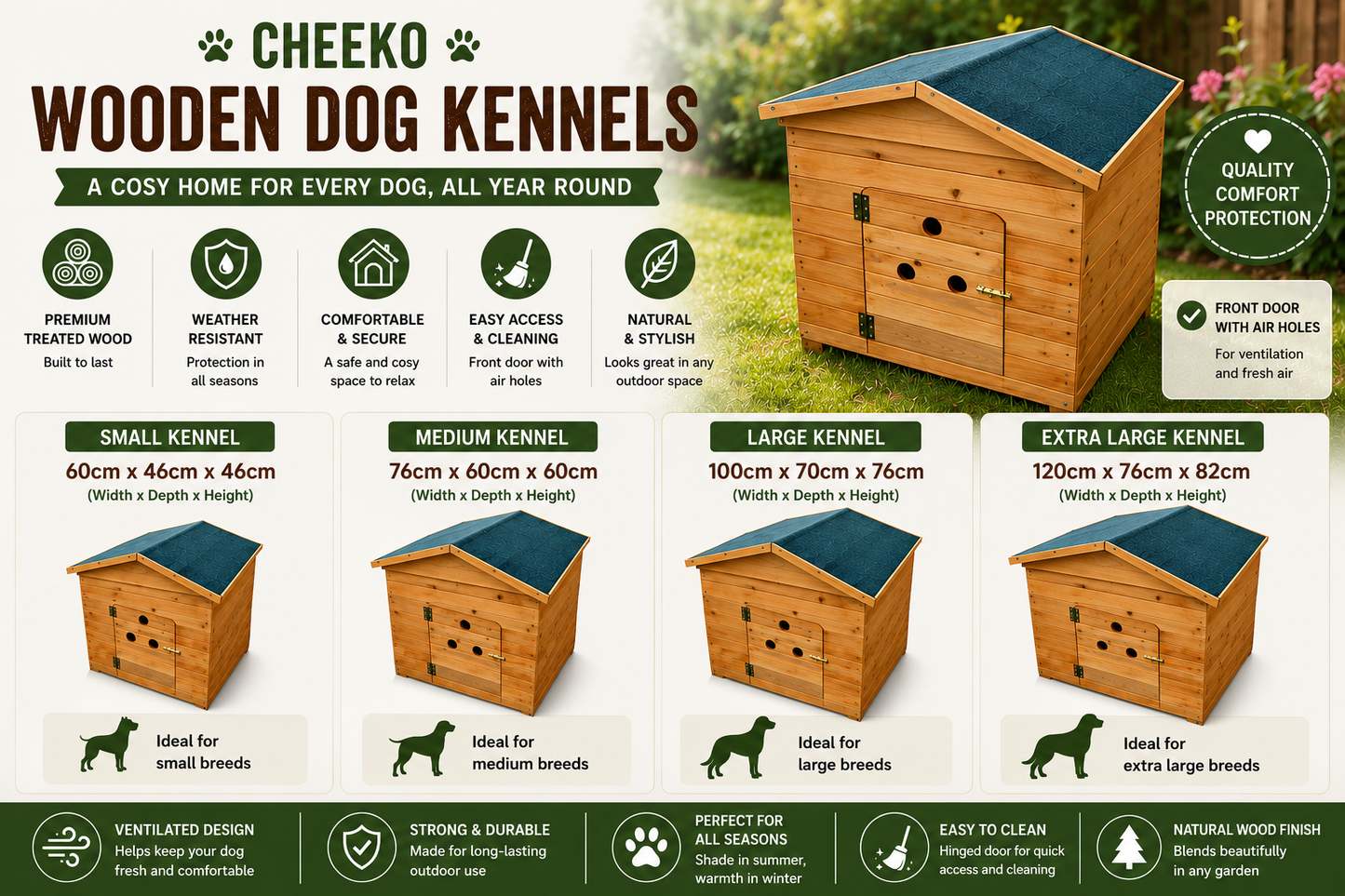 Outdoor Wooden Dog Kennel & Weatherproof Pet Shelter