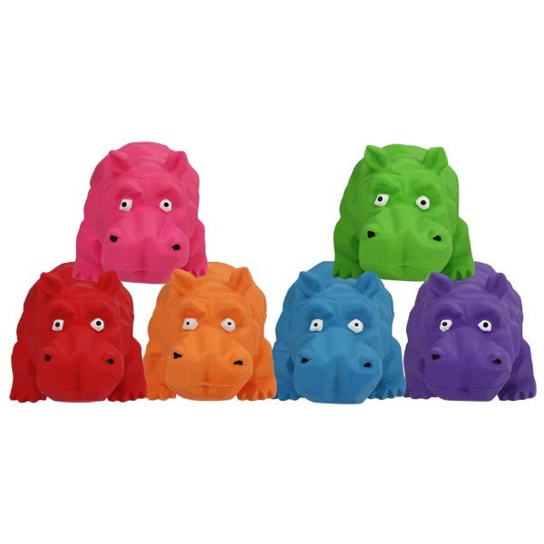 Set of colorful rubber animals dog toys in various colors on a white background
