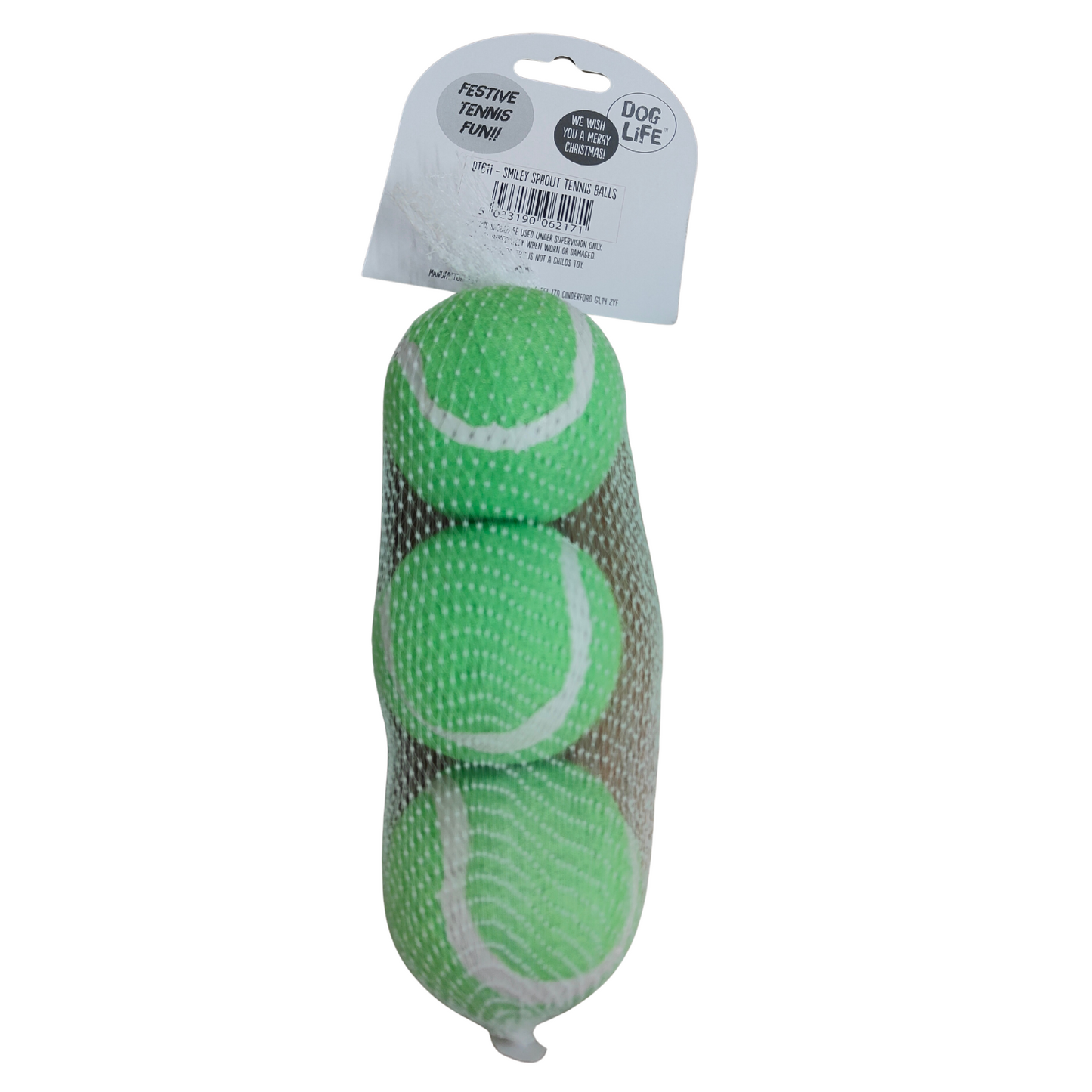 Green tennis ball set with packaging on a white background