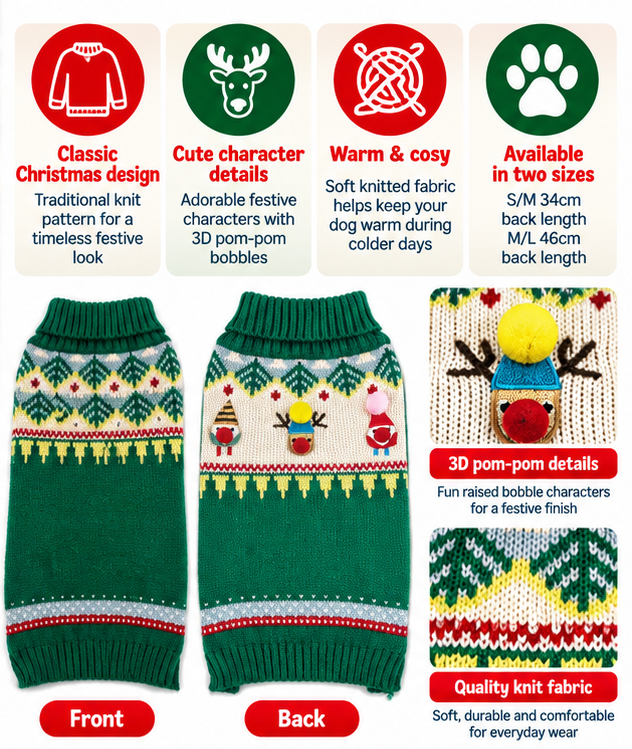 Christmas Bobble Sweater š Dog Jumper by Happy Pet