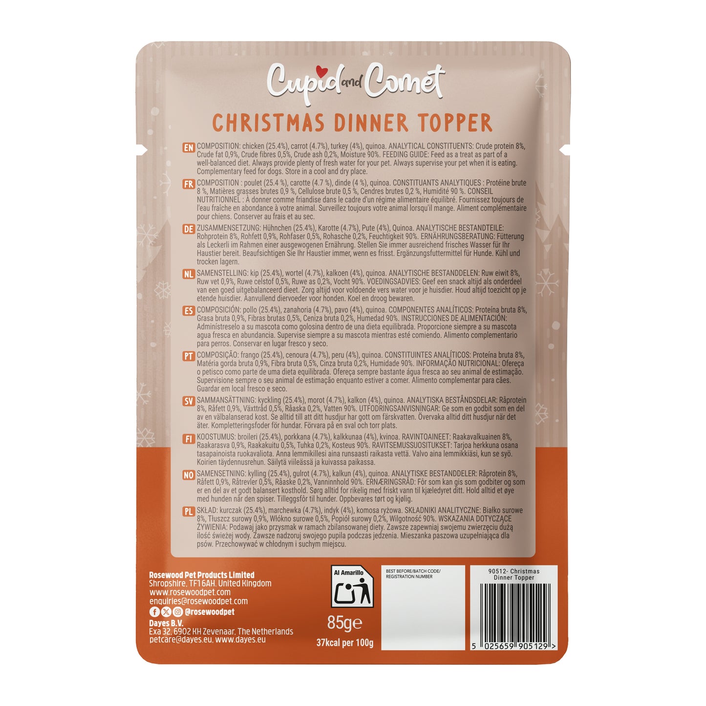 Rosewood Chicken, Turkey & Carrot Christmas Dinner Topper | Soupy Festive Treat Pouch for Dogs
