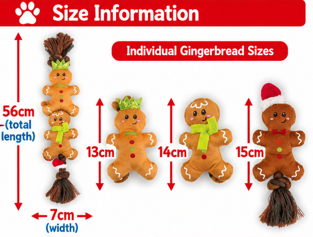 String of Gingerbread 🎄 Christmas Rope Dog Toy by Happy Pet