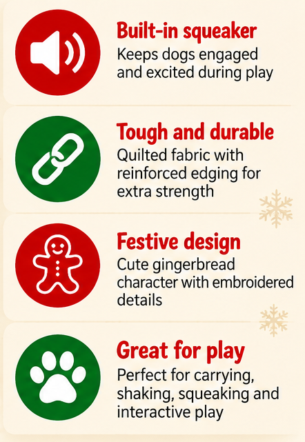 Gingerbread Tough 🍬Christmas Dog Toy by Happy Pet