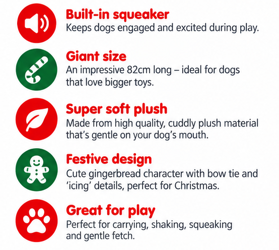 Jumbo Gingerbread Plush 🧸Dog Toy by Happy Pet