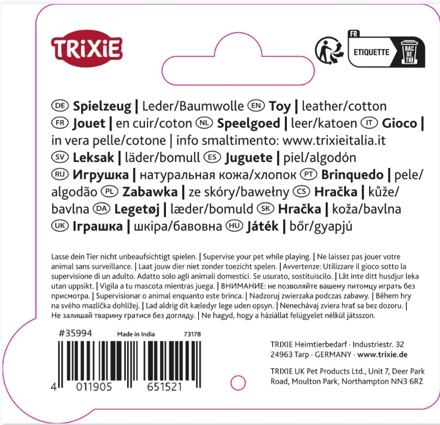 Trixie Leather Monster on Rope | Eco Dog Toy