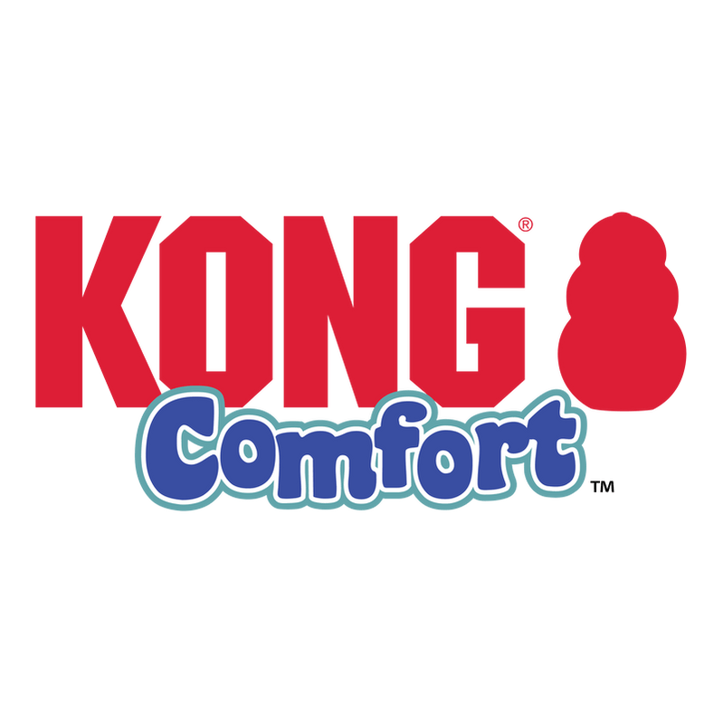 KONG Comfort logo with red and blue text on a green background