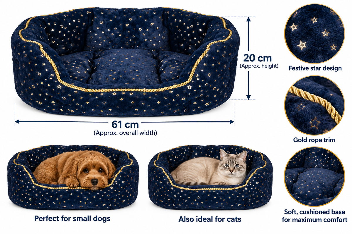 Navy Sparkle Dog Bed 🎄 Christmas Comfort by Cupid & Comet