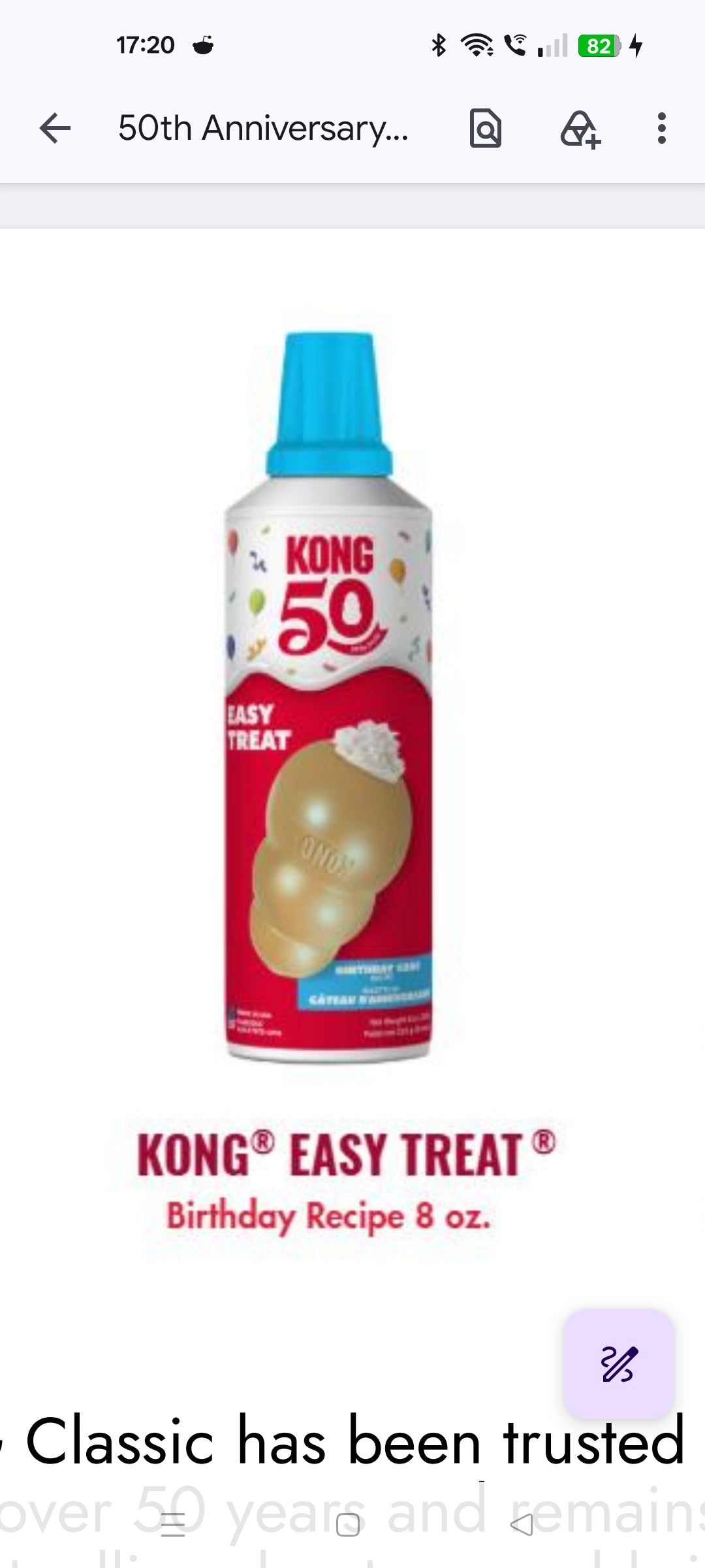 KONG Easy Treat Birthday Recipe 8 oz. bottle on a white background