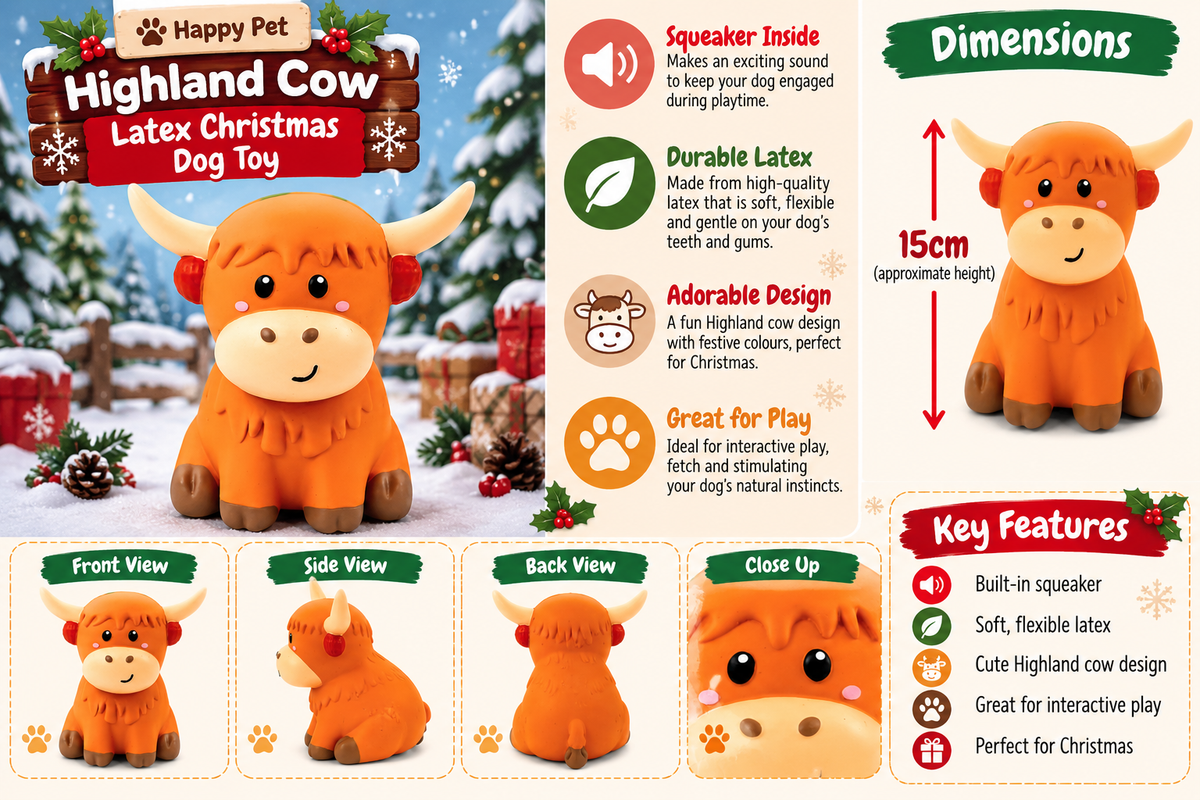 Latex Highland Cow 🐮 Christmas Dog Toy by Happy Pet