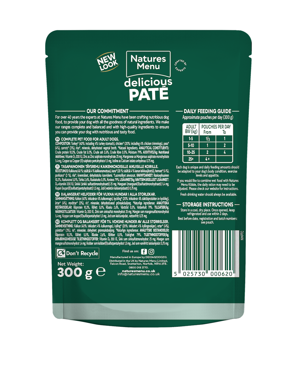 Natures Menu Turkey with Chicken Complete Pat Wet Dog Food - 300g