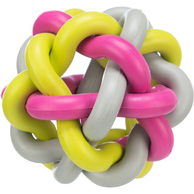 Colorful knot with yellow, pink and grey interwoven