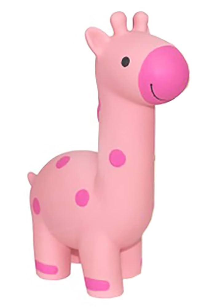 Pink giraffe-shaped dog toy on a white background