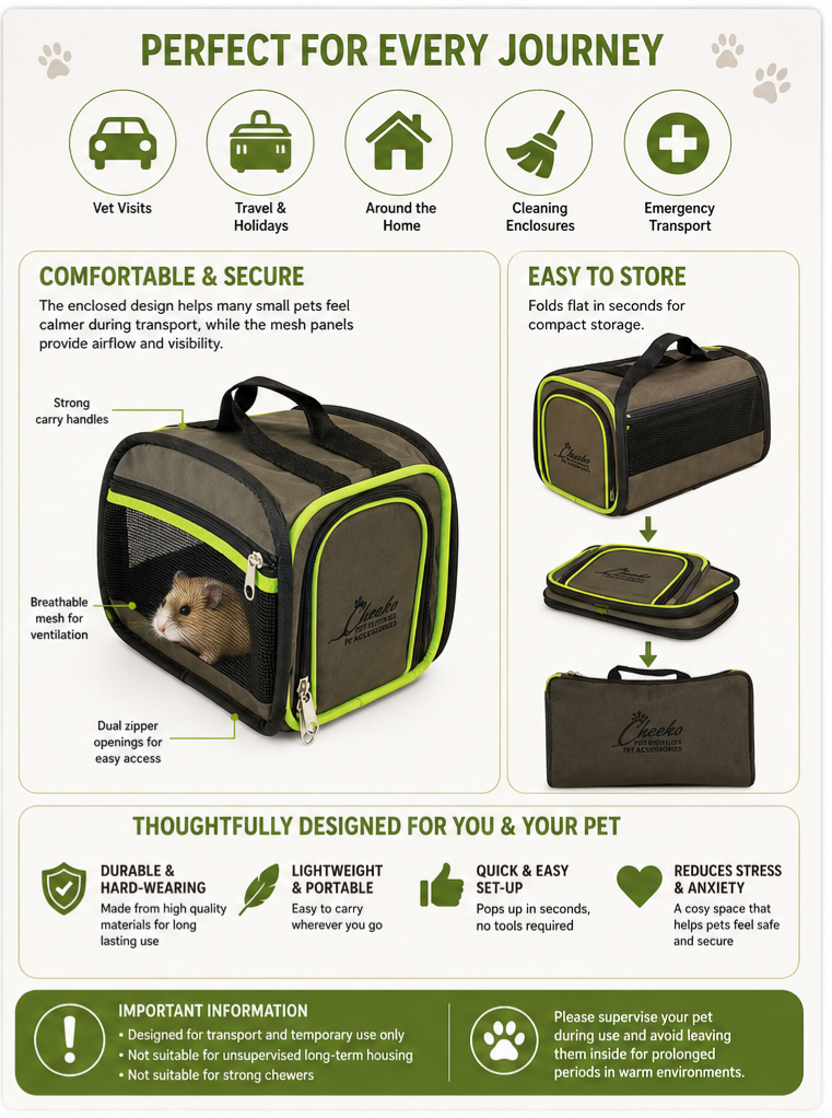 Cheeko Easy-Up Mini Pet Transporter | Portable Fabric Small Animal Carrier