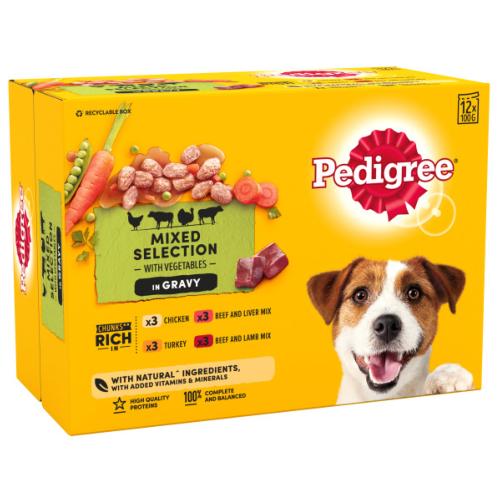 Pedigree Wet Dog Food Pouches (Adult) - Mixed Selection Gravy 12x100g