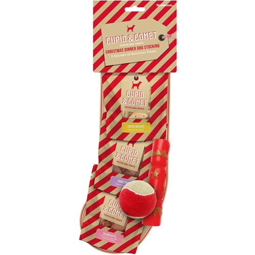 Cupid & Comet | Christmas Dinner Stocking | Dog Treat & Toy Gift Pack
