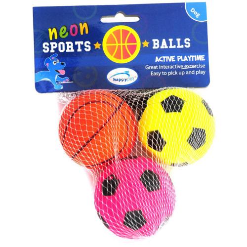Happy Pet Dog Toy Neon Sports Balls 3 Pack