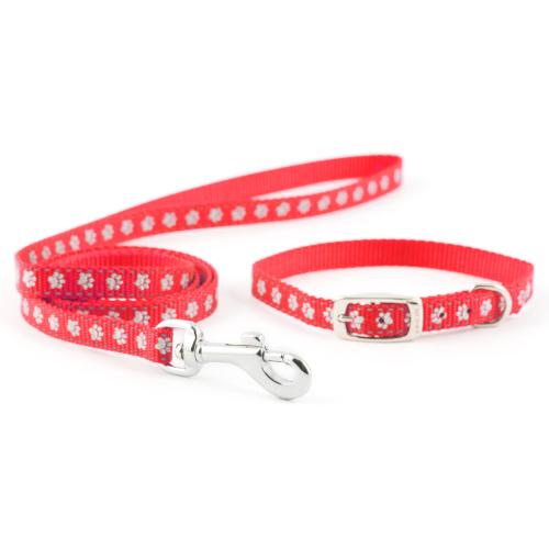 Ancol Red Nylon Reflective Puppy Collar & Lead Set