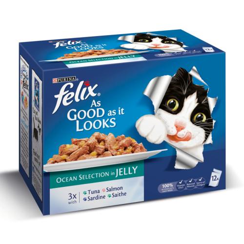 Felix | Wet Cat Food Pouches | As Good As It Looks | Ocean Selection Variety - 12 x 100g