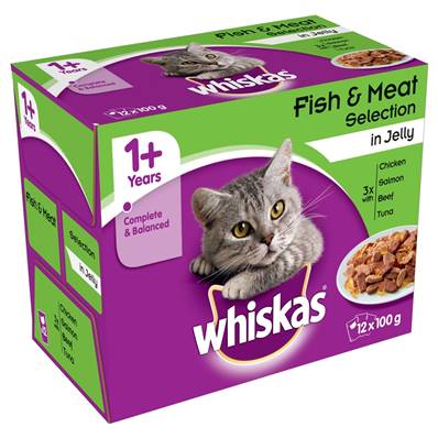 Whiskas | Wet Cat Food Pouches | Fish & Meat Selection in Jelly - 12 x 100g 