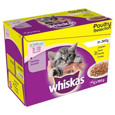 Whiskas | Wet Cat Food Pouches | Kitten | Poultry Selection in Jelly - 12 x 100g 
